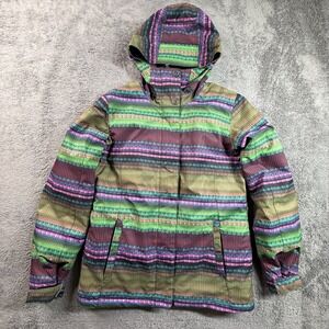 Roxy Women's M Hooded Ski Snow Jacket 10K Waterproof Colorful Striped Winter